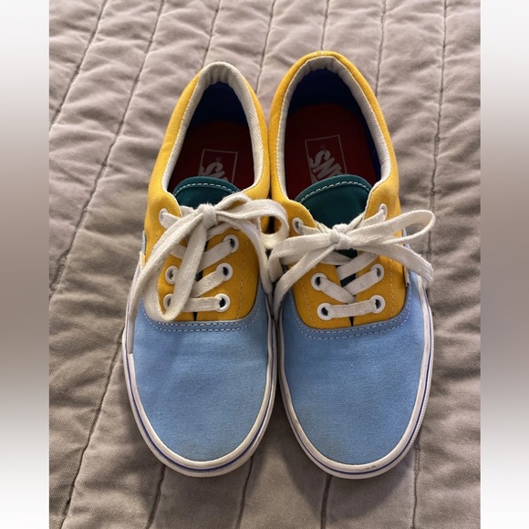 Vans low top, tie shoes, colorblock, M6, W7.5, Yellow, Blue - Picture 3 of 7
